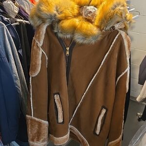 Jordan Craig Brown and Tan Shearling Coat